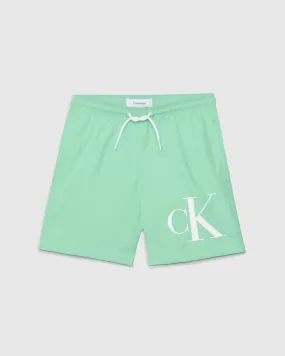 Boxer mare verde acqua con coulisse e logo monogramma bianco 10-16 anni